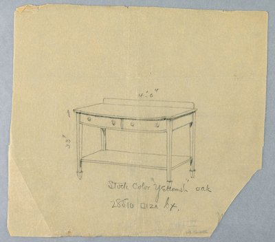 Zeichnung, Entwurf für einen Serviertisch mit zwei Schubladen und konvexer Front, 1900–05 von Unbekannt