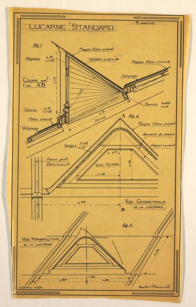 Zeichnung, Entwurf für ein Massenbetriebsgebäude von Hector Guimard, Oberlichtkonstruktion, Oktober 1920 von Unbekannt