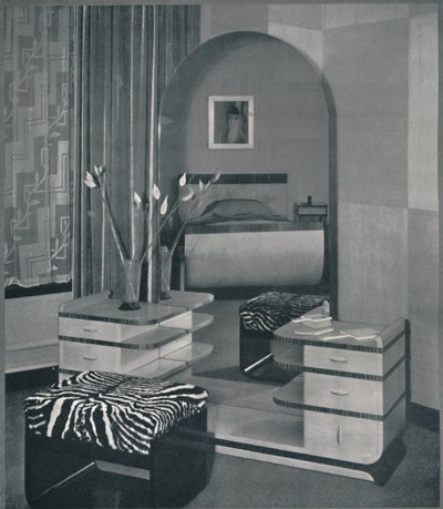 Frisiertisch und Hocker entworfen für die Frankl Galleres, Inc., 1933 von Unbekannt