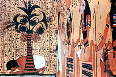 Trinken aus dem Fluss, Tempelwandmalerei, Theben, Ägypten von Unbekannt