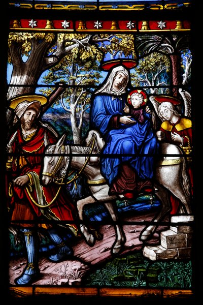 Kirche Saint-Remy de Troyes. Buntglasfenster: Szenen aus dem Leben der Jungfrau. Detail: Die Flucht nach Ägypten. Atelier Vincent-Larcher, 19. Jahrhundert von Unbekannt