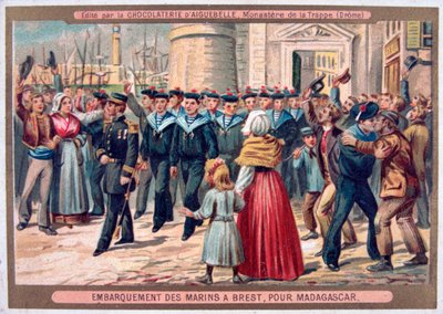 Einschiffung der Marinesoldaten in Brest nach Madagaskar, 1883 von Unbekannt