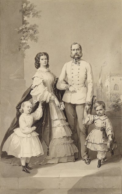 Kaiser Franz Joseph I. mit Kaiserin Elisabeth und ihren Kindern, um 1860 von Unbekannt