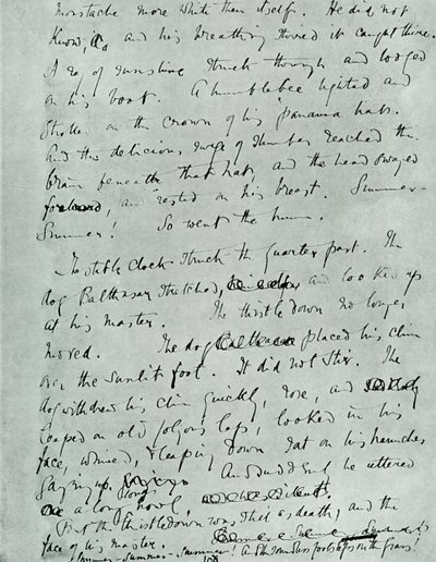 Faksimile-Seite des Manuskripts für Indian Summer of a Forsyte, von John Galsworthy, 1918, 1928 von Unbekannt