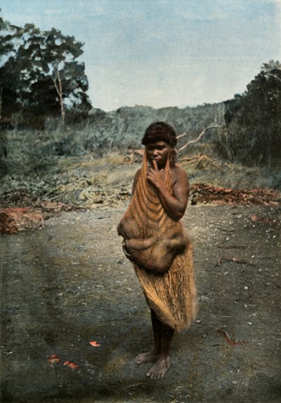 Femme Australienne Portant Son Enfant, Australische Frau trägt ihr Kind, 1900 von Unbekannt