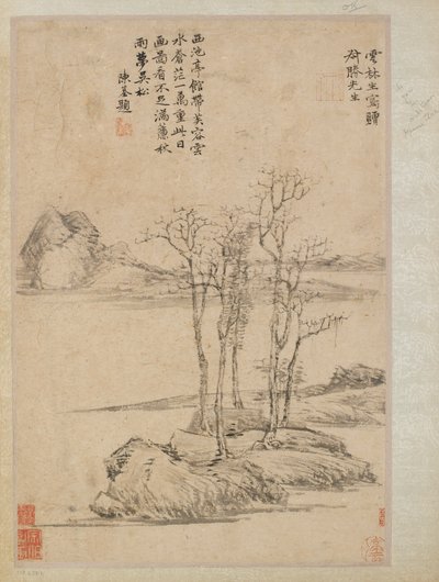 Fünf Bäume auf einem felsigen Vorgebirge, Qing-Dynastie, 17.-18. Jahrhundert von Unbekannt