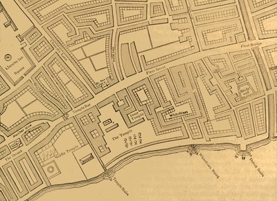 Fleet Street, The Temple, usw., aus einer Karte von London, veröffentlicht 1720, 1897 von Unbekannt