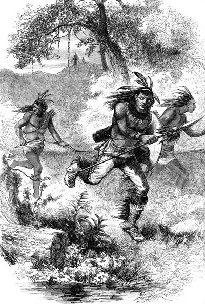 Flucht der Ureinwohner nach einem Massaker an Siedlern, 17. Jahrhundert, ca. 1880 von Unbekannt