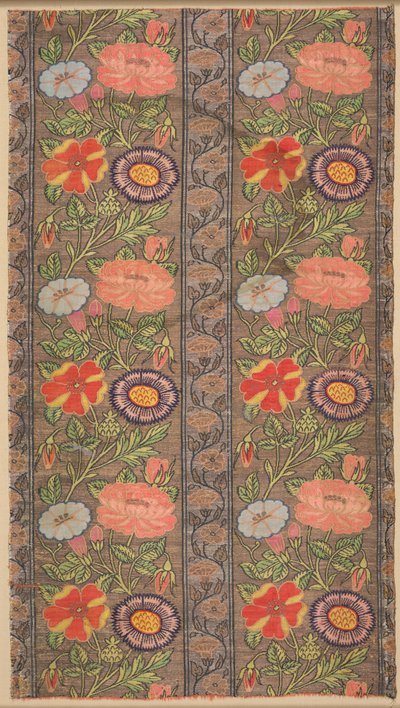 Geblümter gestreifter Seidenstoff auf goldenem Grund, 1600-1650 von Unbekannt