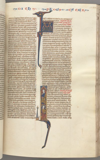 Fol. 199r, Esther, historiierte Initiale, zwei sitzende männliche Figuren, ca. 1275-1300 von Unbekannt