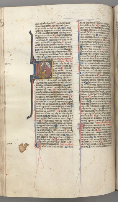 Fol. 220v, Psalm 38, historisierte Initiale D, David kniend, gestikulierend zur Büste Gottes oben, ca. 1 von Unbekannt