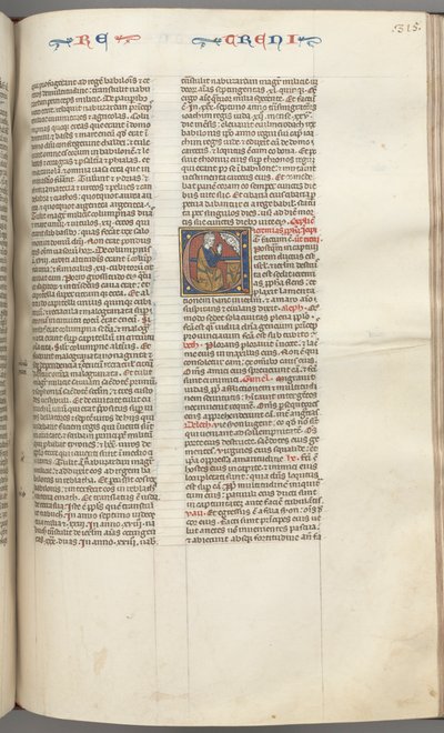 Fol. 315r, Klagelieder, historisierte Initiale E, ein kniender Jeremia betet zu einer Büste Gottes von Unbekannt