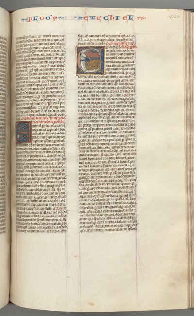 Fol. 320r, Ezechiel, historiierte Initiale E, ein schlafender Ezechiel mit seiner Vision der vier Tiere von Unbekannt