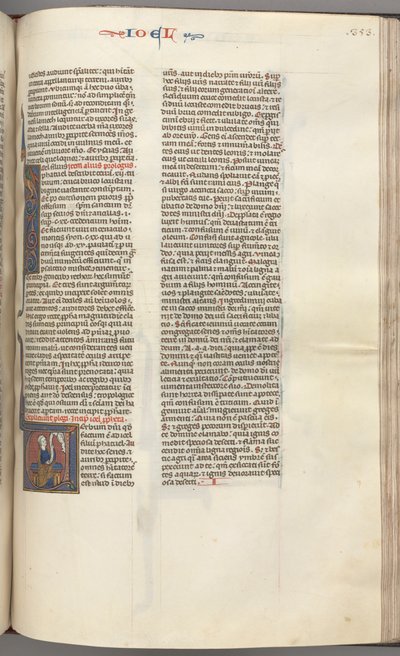 Fol. 353r, Joel, historiierte Initiale V, Joel sitzend mit einer Schriftrolle, Büste Gottes darüber, ca. 1275-1300 von Unbekannt