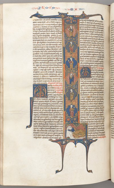 Fol. 391v, Matthäus, ganzseitige historiierte Initiale L, der Baum Jesse, mit einem schlafenden Jesse von Unbekannt