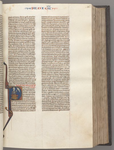 Fol. 86r, Richter, historisierte Initiale R, Juda sitzt mit einem Buch und spricht mit Gott, um 1275-1300 von Unbekannt