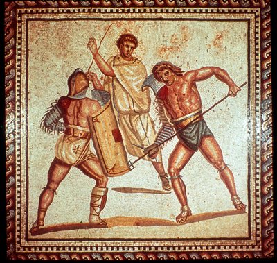 Gladiatoren in der Arena, römisches Mosaik, Saarbrücken, Deutschland von Unbekannt
