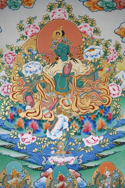 Grüne Tara, Symbol des Wohlstands. Kopan-Kloster, Kathmandu, Nepal von Unbekannt