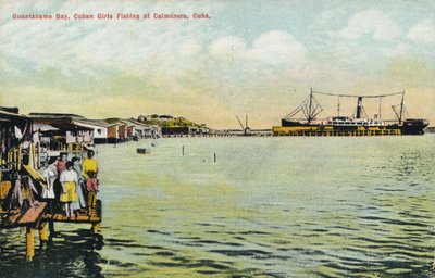 Guantanamo Bay, kubanische Mädchen beim Angeln in Caimanera, Kuba, ca. 1910 von Unbekannt