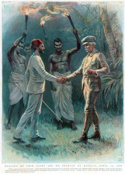 Henry Morton Stanley, walisischer Journalist und Entdecker, trifft Emin Pascha in Kavalli, 29. April 1888 von Unbekannt