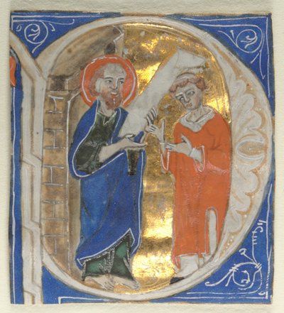 Historiierte Initiale aus einer Bibel: St. Paulus und ein Kleriker, 1200er von Unbekannt