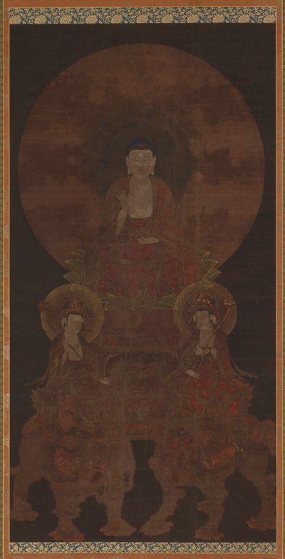 Historischer Buddha Shakyamuni mit den Bodhisattvas Fugen..., Muromachi-Periode, 15. Jahrhundert von Unbekannt