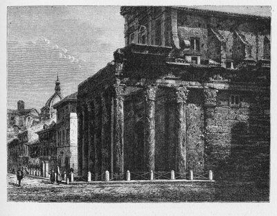 Geschichte des antiken Roms. Tempel des Antoninus und der Faustina ist ein antiker römischer Tempel in Rom, der zur Kirche San Lorenzo in Miranda umgebaut wurde. von Unbekannt