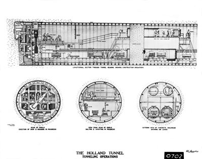 Bau des Holland-Tunnels (s/w Foto) von Unbekannt