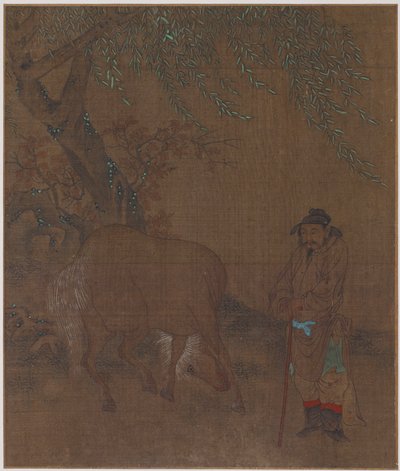 Pferd und Stallbursche unter einer Weide, möglicherweise Ming-Dynastie, 1368-1644 von Unbekannt