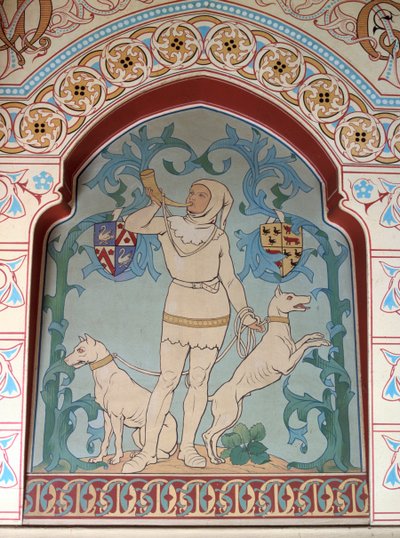 Jäger und Hunde Design im grünen Raum, 1868 von Unbekannt