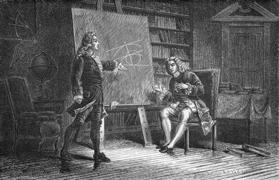 Jean und Jacques Bernoulli bei der Arbeit an geometrischen Problemen, 18. Jahrhundert, 1874 von Unbekannt