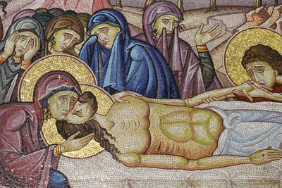 Jesus im neuen Grab von Joseph von Arimathäa, Detail des Mosaiks, Grabeskirche, Jerusalem, Israel von Unbekannt