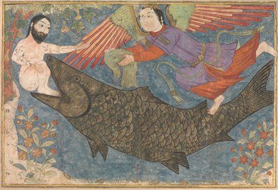 Jona und der Wal, Folio aus einem Jami al-Tavarikh Chronikkompendium, ca. 1400 von Unbekannt