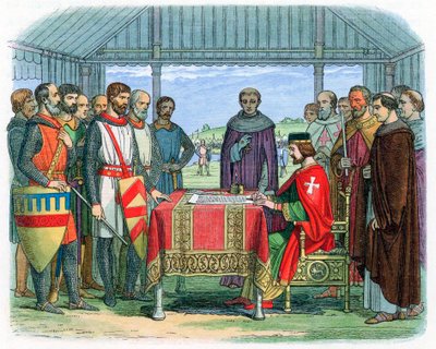 König Johann unterzeichnet die Magna Carta in Runnymede, Surrey, 15. Juni 1215, 1864 von Unbekannt