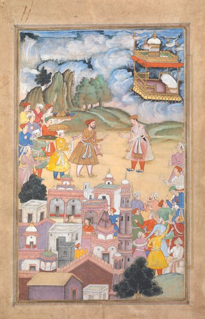 König Sal besucht Kala Yavana, Folio aus einer Harivamsa-Legende von Hari Krishna, ca. 1590-95 von Unbekannt