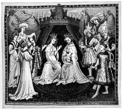 König, Königin und Hofstaat, um 1450, 1910 von Unbekannt
