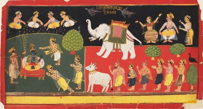 Krishna verehrt von Indra auf einem weißen Elefanten, ca. 1720 von Unbekannt