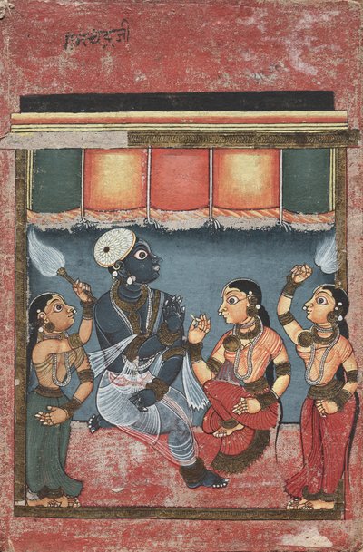 Krishna mit Radha und zwei Begleitern (recto), 18. Jahrhundert von Unbekannt
