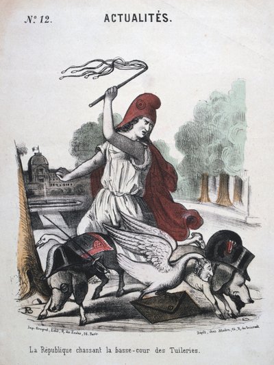La République chassant la Basse-cour des Tuileries, allegorische Karikatur von Unbekannt