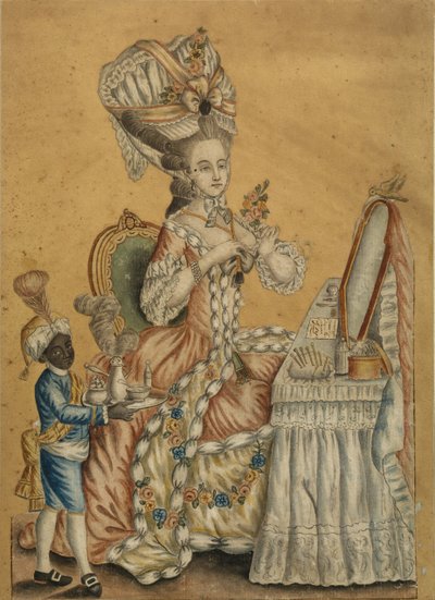 Dame bei einer Toilette mit einem schwarzen Jungen, 1770er von Unbekannt