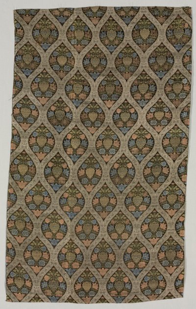 Lampas-Fragment mit Blüten im ogivalen Gitter, 1600er Jahre von Unbekannt