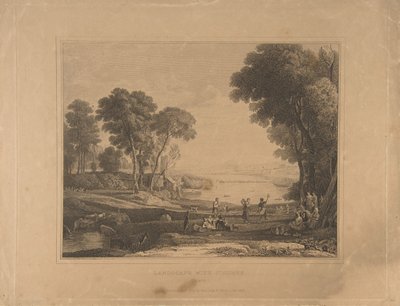 Landschaft mit Figuren nach Die Hochzeit von Isaak und Rebekka von Unbekannt