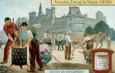 Verlegung einer Asphaltoberfläche in einer Pariser Straße, um 1900 von Unbekannt