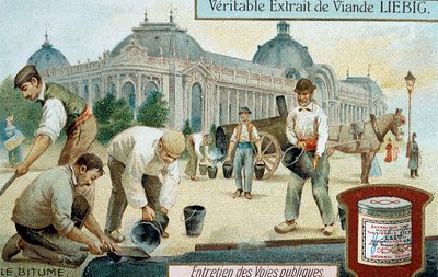 Verlegung einer Bitumenstraßenoberfläche in einer Pariser Straße, ca. 1900 von Unbekannt