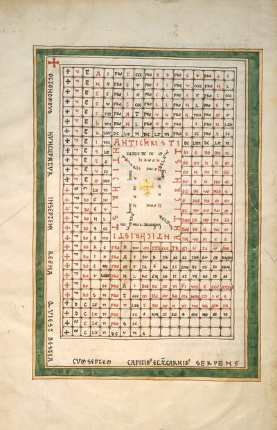 Blatt aus einem Beatus-Manuskript: Tabelle des Antichristen, ca. 1180 von Unbekannt