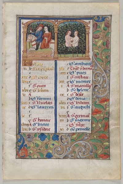 Blatt aus einem Stundenbuch: Kalenderseite für Mai recto und Kalenderseite für Juni, ca. 1510 von Unbekannt