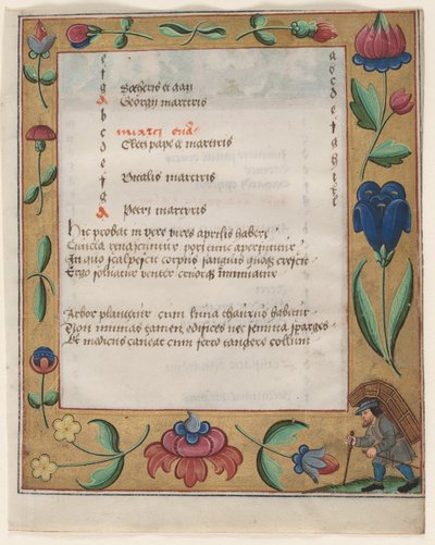 Blatt aus einem Psalter und Gebetbuch: Kalenderseite mit Bauer recto und Kalenderseite mit Arbeiten von Unbekannt
