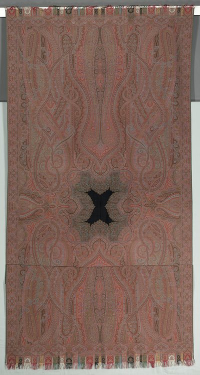 Langer Schal mit großen symmetrischen Botehs und kleinem schwarzen Zentrum, 1855-1862 von Unbekannt