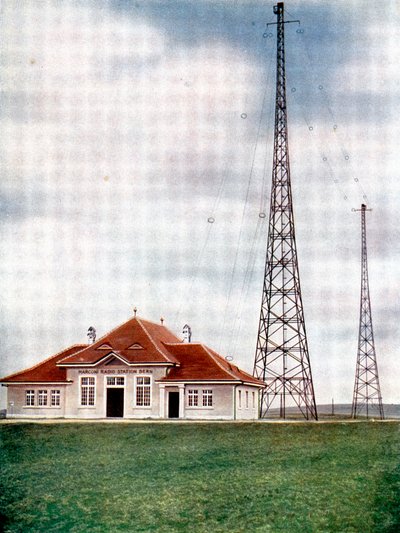 Langwellensender-Masten an einer Marconi-Radiostation in Bern, Schweiz, ca. 1925 von Unbekannt