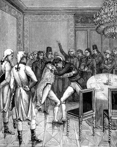 Lord Cornwallis und Joseph Bonaparte umarmen sich in Amiens, Frankreich von Unbekannt